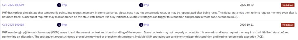 Php 2026 critical vulnerability CVE-2026-109618 and CVE-2026-109619
